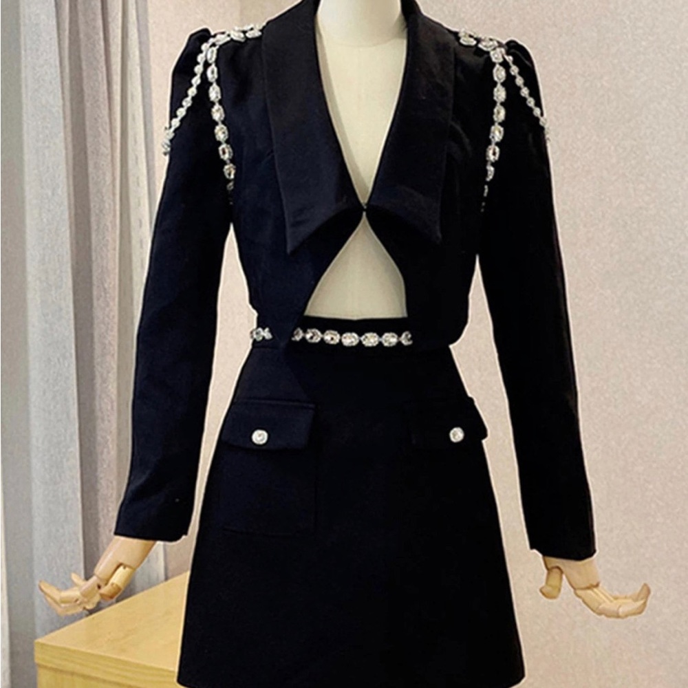 Black two-piece jacket and skirt set